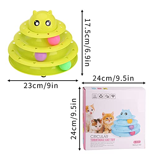 Juguetes de Gato,15 Juguetes diversión interactiva para Interiores para Interiores,3 Capas Rodillos Gatito con Pelota Colores,Varita de Plumas Ratón Bola de ejercitar diversión Gatito Torre Green