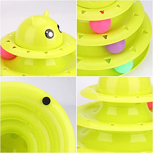 Juguetes de Gato,15 Juguetes diversión interactiva para Interiores para Interiores,3 Capas Rodillos Gatito con Pelota Colores,Varita de Plumas Ratón Bola de ejercitar diversión Gatito Torre Green