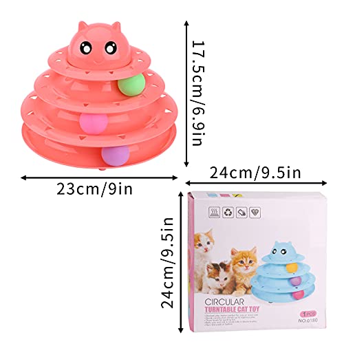 Juguetes de Gato,15 Juguetes diversión interactiva para Interiores para Interiores,3 Capas Rodillos Gatito con Pelota Colores,Varita de Plumas Ratón Bola de ejercitar diversión Gatito Torre Pink