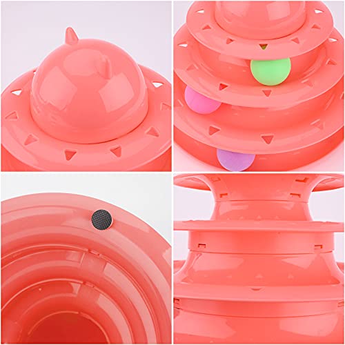 Juguetes de Gato,15 Juguetes diversión interactiva para Interiores para Interiores,3 Capas Rodillos Gatito con Pelota Colores,Varita de Plumas Ratón Bola de ejercitar diversión Gatito Torre Pink