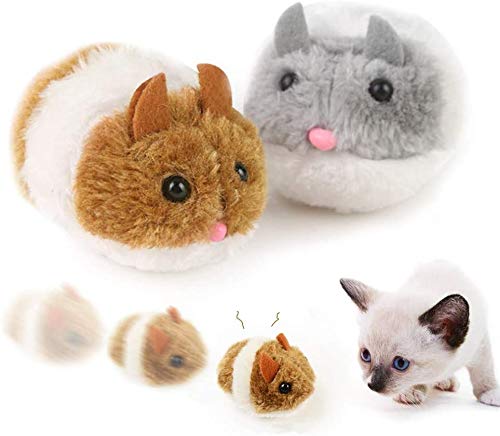 Juguetes para Gato Nesloonp Raton Juguete Gato Ratones para Gatos Que se Mueven Forma de Mouse Movimiento Ratones para Gatos de Peluche（2 Piezas Gris e Marrón）