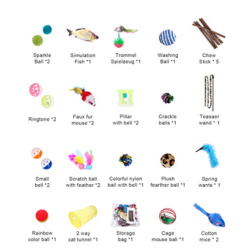 Juguetes para Gatos, 28PCS Juguetes para Paquete de Variedad para Gatitos, Set di Juguetes para Gatos Interactivo Ratón,Juguetes para Gatos con Plumas túnel