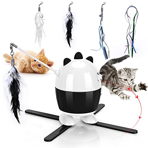 Juguetes para Gatos interactivos, Juguetes LED para Gatos y Juguetes de Plumas de Gato, 2 en 1, Juguetes de Ejercicio para Gatos de Interior (Negro)