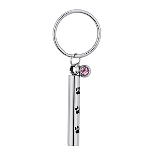 K-Y Cilindro Pet Pies Cremación Urna Llavero Acero Inoxidable Rosa Rhinestone Memorial Ceniza Cremación Joyería