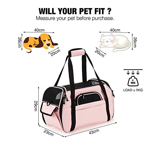 Kaka mall Transportín Perro Gato Transpirable Plegable Pet Carrier Impermeable Bolso de Hombro Acolchado Suave Viaje Avion Tren o Auto por Pequeños Mascota (Rosado, S)
