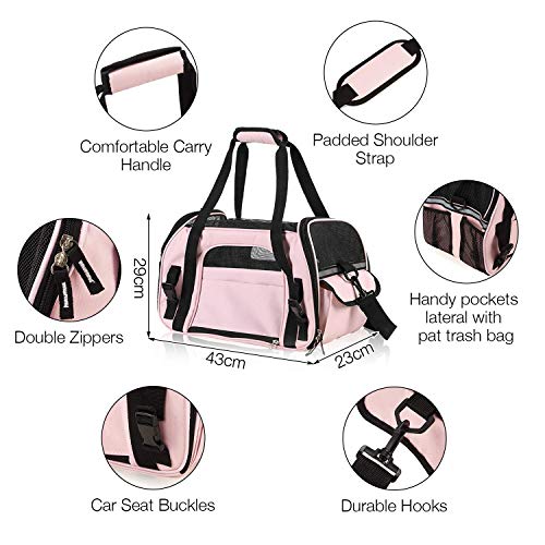 Kaka mall Transportín Perro Gato Transpirable Plegable Pet Carrier Impermeable Bolso de Hombro Acolchado Suave Viaje Avion Tren o Auto por Pequeños Mascota (Rosado, S)
