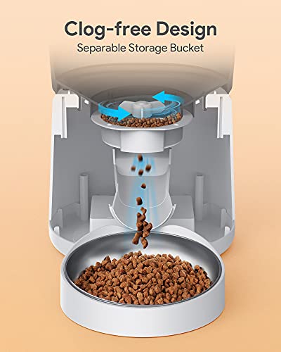 KATALIC Alimentador automático para gatos y perros, alimentador automático metálico con grabadora de voz, dispensador de comida seca de 4 L, cuenco de acero inoxidable con comida programable y porción