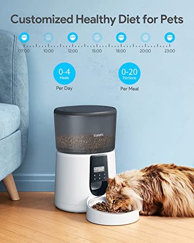 KATALIC Alimentador automático para gatos y perros, alimentador automático metálico con grabadora de voz, dispensador de comida seca de 4 L, cuenco de acero inoxidable con comida programable y porción