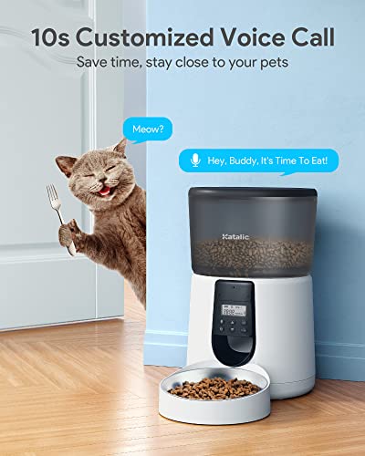 KATALIC Alimentador automático para gatos y perros, alimentador automático metálico con grabadora de voz, dispensador de comida seca de 4 L, cuenco de acero inoxidable con comida programable y porción