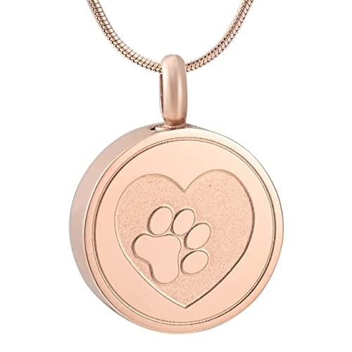 KBFDWEC Círculo Redondo corazón Pata joyería Animal Perro Gato Cenizas Collar cremación Colgante   Color Oro Rosa