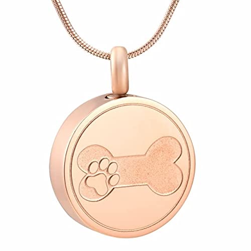 KBFDWEC Círculo Redondo Hueso Pata joyería Animal Perro Gato Cenizas Collar cremación Colgante   Color Oro Rosa