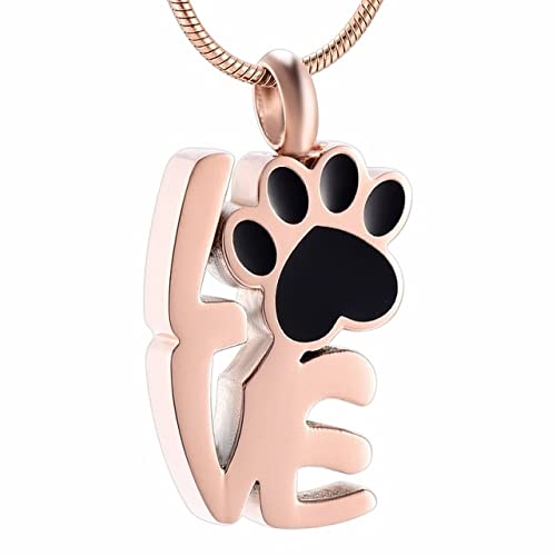 KBFDWEC Colgante conmemorativo de cremación de Acero Inoxidable con Forma de Amor para Cenizas, Collar de urna, Recuerdo para Mascotas, Gato, Perro, joyería,   Rosa