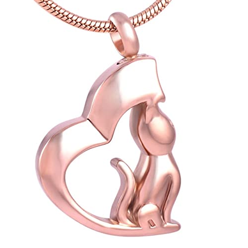 KBFDWEC Gato Animal Forma Pet Keepsake Memorial Ash Collar Crematon Jewelry - Memorial Ash Keepsake   Color Oro Rosa