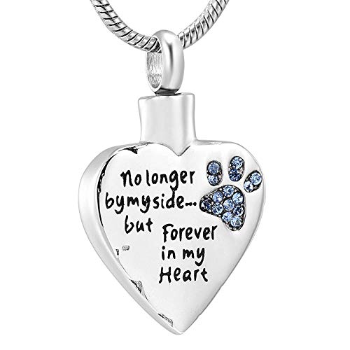KBFDWEC Ya no a mi Lado, Pero para Siempre en mi corazón Joyería de cremación para Cenizas Collar de urna Conmemorativa de Recuerdo de Pata de Mascota de Acero Inoxidable