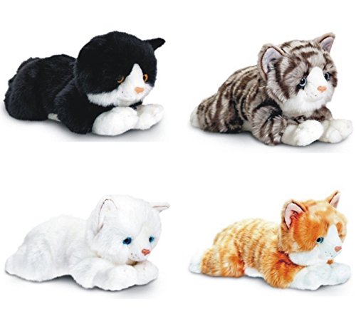 KEEL 25cm LAYING GATS BLANCO, GINGER TABBY, NEGRO Y BLANCO, GRIS TABBY SOFT TOYS (TIFFANY)