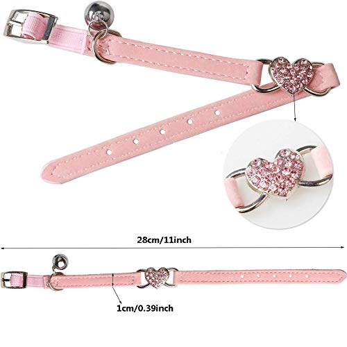 Kingkindsun Collares para Gatos con la Campana y del Cristal del corazón Suministros Linda del Animal doméstico,Negro+Rosa