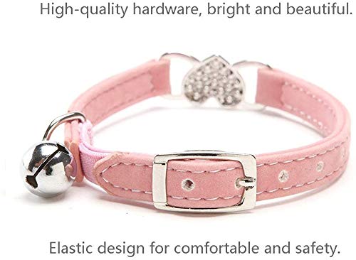 Kingkindsun Collares para Gatos con la Campana y del Cristal del corazón Suministros Linda del Animal doméstico,Negro+Rosa