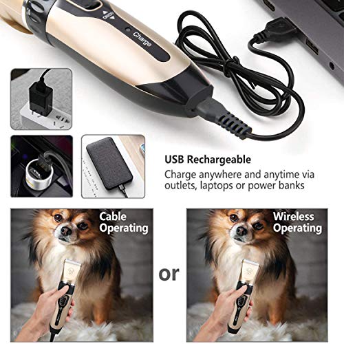 KINGLEAD Cortapelos Perros, Maquina de Cortar Pelo para Perros,Cortapelos Inalámbrico para Mascotas Bajo Ruido,Recortadora Eléctrica USB Recargable,Cortauñas para Mascotas Esquiladora para Perros