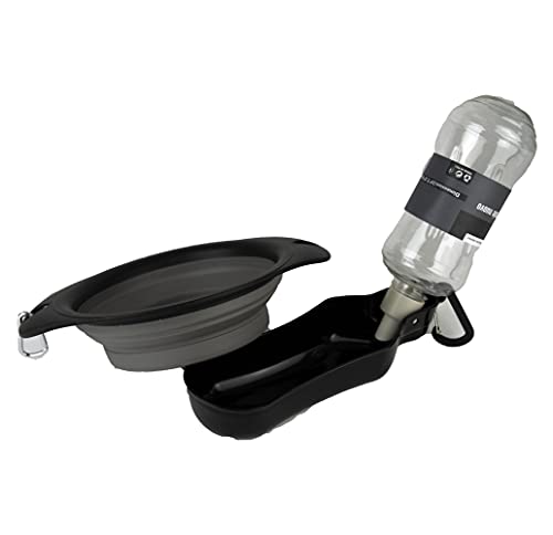 Kit de cuenco + botella de viaje para perros o gatos, juego de cuenco de 500 ml + botella de 500 ml (gris)