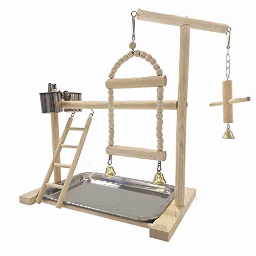 KLMYTCWSD agapornis Juguete Pájaro Perca Juego Soporte Gimnasio Oscilación Escalera Colgante con El Acero Inoxidable Copas Alimentador para Aves De Compañía Pet Supplies(A:36 * 23 * 40CM)