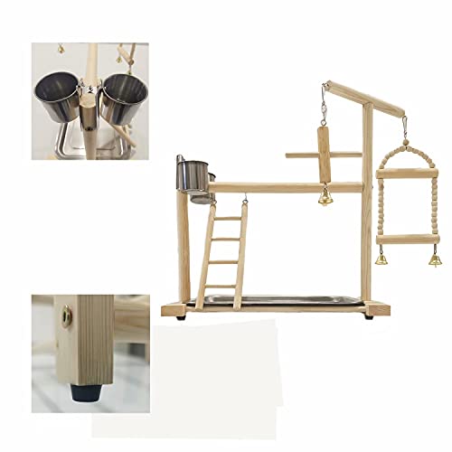 KLMYTCWSD agapornis Juguete Pájaro Perca Juego Soporte Gimnasio Oscilación Escalera Colgante con El Acero Inoxidable Copas Alimentador para Aves De Compañía Pet Supplies(A:36 * 23 * 40CM)