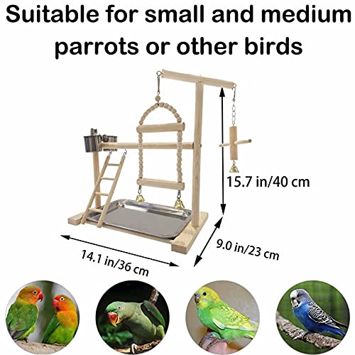 KLMYTCWSD agapornis Juguete Pájaro Perca Juego Soporte Gimnasio Oscilación Escalera Colgante con El Acero Inoxidable Copas Alimentador para Aves De Compañía Pet Supplies(A:36 * 23 * 40CM)