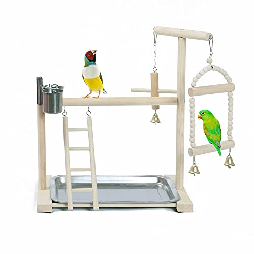 KLMYTCWSD agapornis Juguete Pájaro Perca Juego Soporte Gimnasio Oscilación Escalera Colgante con El Acero Inoxidable Copas Alimentador para Aves De Compañía Pet Supplies(A:36 * 23 * 40CM)