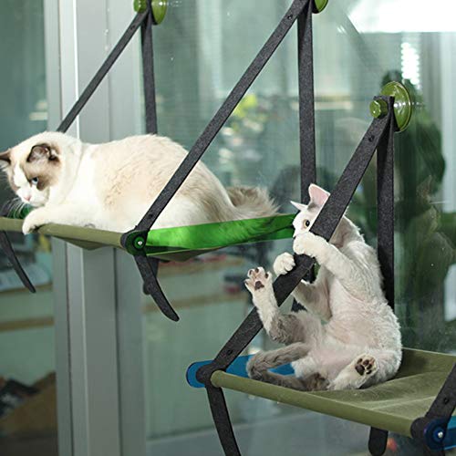KMMKK Hamaca De Percha para Ventana para Gatos, Tumbona Plegable para Asiento De Gato Hamaca para Ahorrar Espacio En El Asiento De Ventana para Gatos con Ventosas Grandes La Cama Más Segura Blue
