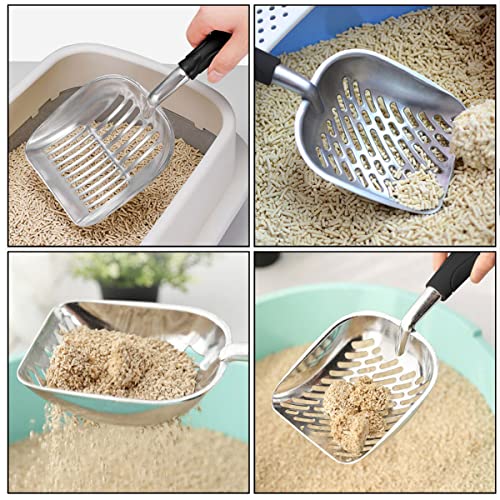 KOUHA Pala Arenero Gato De Metal Pala De Basura para Gatos con Mango Antideslizante para Limpiar Las Heces De Gatos Perros