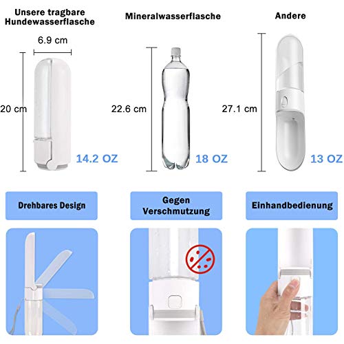 Kqpoinw Botella de agua para perros, 420 ml, portátil, para mascotas, perros, gatos, a prueba de fugas, ideal para caminar, senderismo, correr, para viajes (Morado)