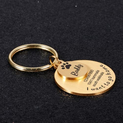 krui Chapa Perro Grabada Personalizada,Chapa Perro Personalizada,Collares Perros Personalizados,Placas para Perros Grabadas,Collar para Perros con Nombre (Oro)