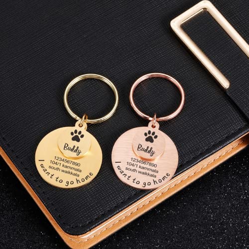 krui Chapa Perro Grabada Personalizada,Chapa Perro Personalizada,Collares Perros Personalizados,Placas para Perros Grabadas,Collar para Perros con Nombre (Oro)