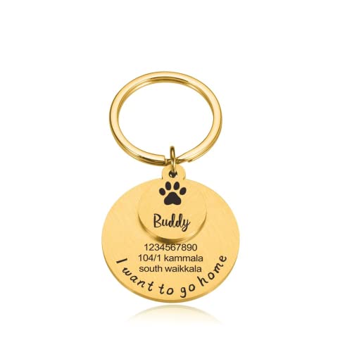 krui Chapa Perro Grabada Personalizada,Chapa Perro Personalizada,Collares Perros Personalizados,Placas para Perros Grabadas,Collar para Perros con Nombre (Oro)