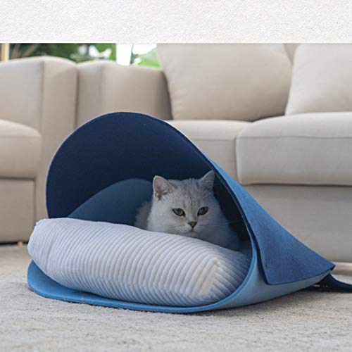 KUANDARYJ Moda Cueva para Animales Cama Cueva para Gatos Ballena Forma con cojín Extra Grueso Casa de Fieltro para Mascotas Comodo, Blue