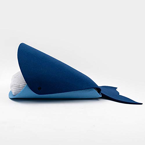 KUANDARYJ Moda Cueva para Animales Cama Cueva para Gatos Ballena Forma con cojín Extra Grueso Casa de Fieltro para Mascotas Comodo, Blue