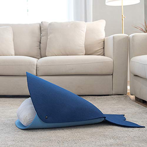 KUANDARYJ Moda Cueva para Animales Cama Cueva para Gatos Ballena Forma con cojín Extra Grueso Casa de Fieltro para Mascotas Comodo, Blue