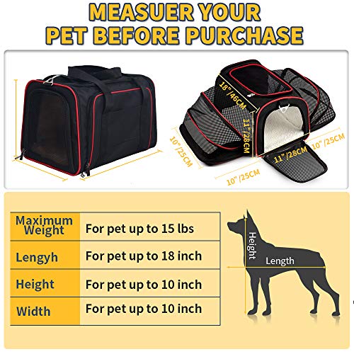 La Gracery - Transportín Extensible para Mascotas pequeñas para Perros, Gatos – 2 Lados de expansión Plegable Airline Aprobado para caseta portátil Suave Bolsa de Mascotas