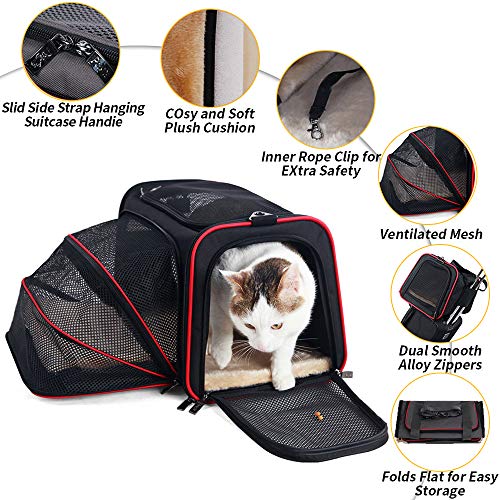 La Gracery - Transportín Extensible para Mascotas pequeñas para Perros, Gatos – 2 Lados de expansión Plegable Airline Aprobado para caseta portátil Suave Bolsa de Mascotas