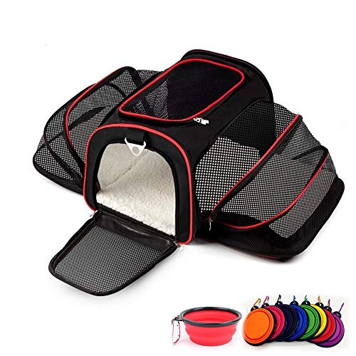La Gracery - Transportín Extensible para Mascotas pequeñas para Perros, Gatos – 2 Lados de expansión Plegable Airline Aprobado para caseta portátil Suave Bolsa de Mascotas