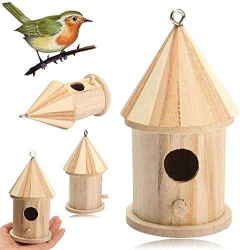 LACKINGONE Jaulas para pájaros de Madera, Casas para pájaros, Caja de Anidación Colgante DIY, Nido de Pájaro Empalme Maciza, Casa de Pájaros para el Hogar y al Air Libre (2PCS)