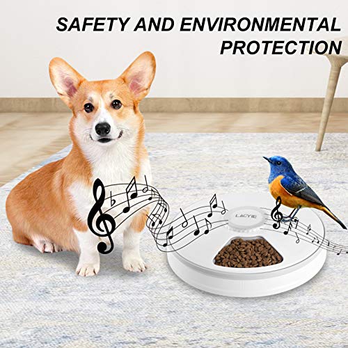 Lacyie Comedero Automático para Perros y Gatos, Dispensador de Comida automático con Temporizador, 6 Dispensador de Alimentos Secos y húmedos para Perros, Gatos, Conejos y Mascotas Pequeñas