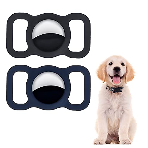 LADES Fundas protectoras de silicona para AirTag 2 piezas para el seguimiento del perro y del gato Airtags Localizador Funda protectora compatible con AirTag