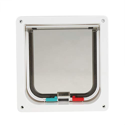 Lahome - Puerta de plástico, puerta para gatos, automática, puerta magnética, pequeña gatera silenciosa, con 4 modos de acceso, color blanco