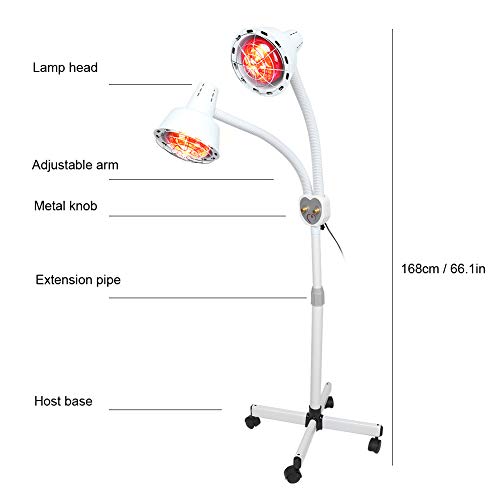 Lámpara De Pie De Terapia De Calefacción Con Luz Roja Lámpara De Infrarrojos De Piso De Temperatura Ajustable De Doble Cabezal Para Para Aliviar El Dolor Muscular(Eu)
