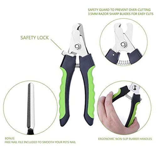 Laytoo Tijeras de uñas para perros, cortaúñas de gato con protección de seguridad, lima de uñas para cachorros, cuchilla afilada de acero inoxidable, herramienta profesional para aseo de mascotas