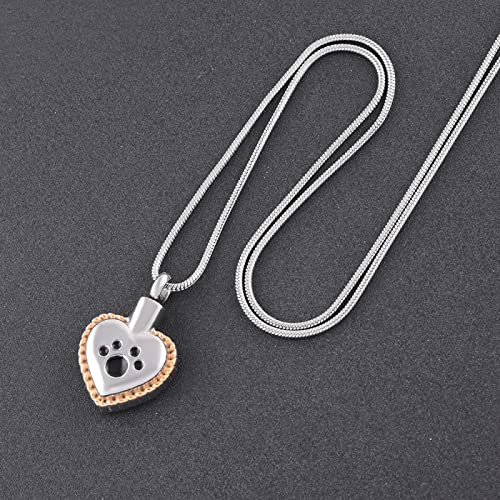 Lcgbw Colgantes para Cenizas Collar De Urna De Cremación De Acero Inoxidable para Colgante De Cenizas, Corazón De Amor, Cachorro, Perro, Mascota, Estampado De Pata, Siempre En Mi Corazón, Joyería