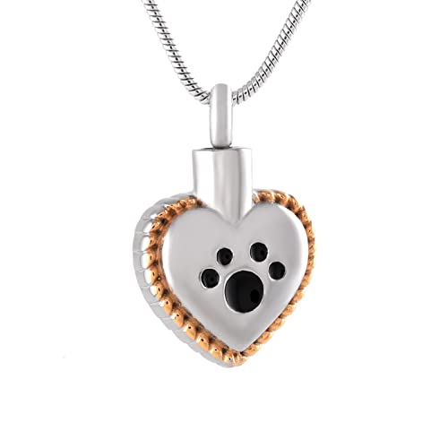Lcgbw Colgantes para Cenizas Collar De Urna De Cremación De Acero Inoxidable para Colgante De Cenizas, Corazón De Amor, Cachorro, Perro, Mascota, Estampado De Pata, Siempre En Mi Corazón, Joyería