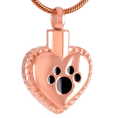 Lcgbw Collar De Acero Inoxidable Collar De Urna De Cremación De Acero Inoxidable para Colgante De Cenizas, Corazón De Amor, Cachorro, Perro, Mascota, Estampado De Pata, Siempre En Mi Corazón, Joyería