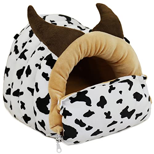 LeerKing Cama Hamaca de Hurón Casa Hamster Durmiendo Hábitat de Animales Pequeños para Conejos Cobayas Rata Chinchilla, Vaca XL