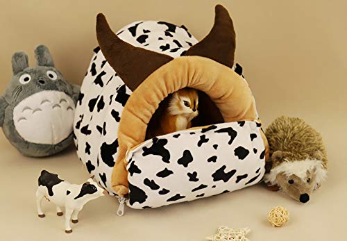 LeerKing Cama Hamaca de Hurón Casa Hamster Durmiendo Hábitat de Animales Pequeños para Conejos Cobayas Rata Chinchilla, Vaca XL